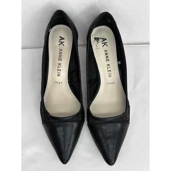 Anne Klein iflex Akfadira Black Pointed Toe Kitten Rhinestone Dress Heels 8.5 - Picture 5 of 9